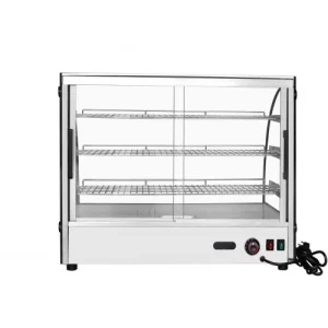 Countertop Heated Display Case - Curved, 4.4 Cu Ft w/ 3 SS Shelves w/ 2 Rear Sliding Glass Doors