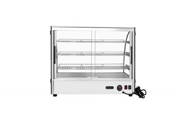 Countertop Heated Display Case - Curved, 4.4 Cu Ft w/ 3 SS Shelves w/ 2 Rear Sliding Glass Doors
