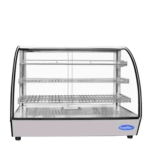 Countertop Heated Display Case - Curved, 5.6 Cu Ft w/ 3 SS Shelves w/ 2 Rear Sliding Glass Doors