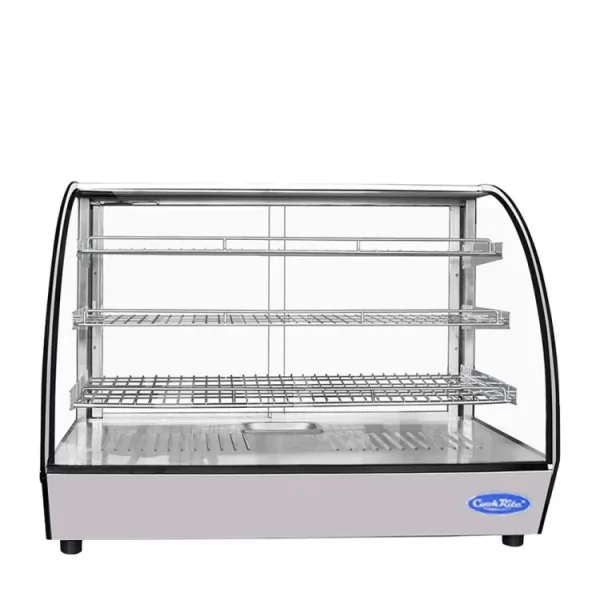 Countertop Heated Display Case - Curved, 5.6 Cu Ft w/ 3 SS Shelves w/ 2 Rear Sliding Glass Doors