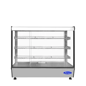 Countertop Heated Display Case - Square, 7.1 Cu Ft w/ 3 SS Shelves w/ 2 Rear Sliding Glass Doors
